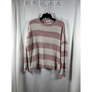 Macaron‎ Striped Knit Sweater Women's Size S Pink White Loose Weave